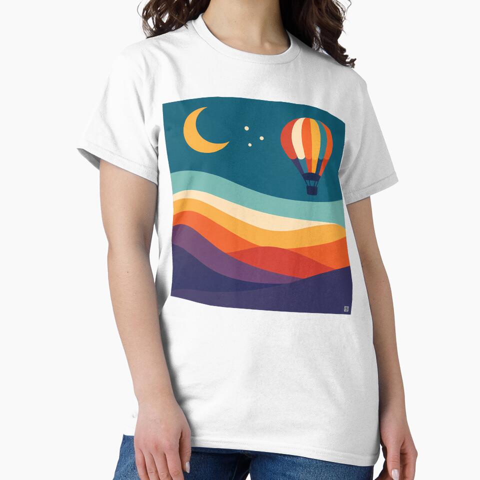 Moonlit Hot Air Balloon over Wavy Hills by InkSmithery