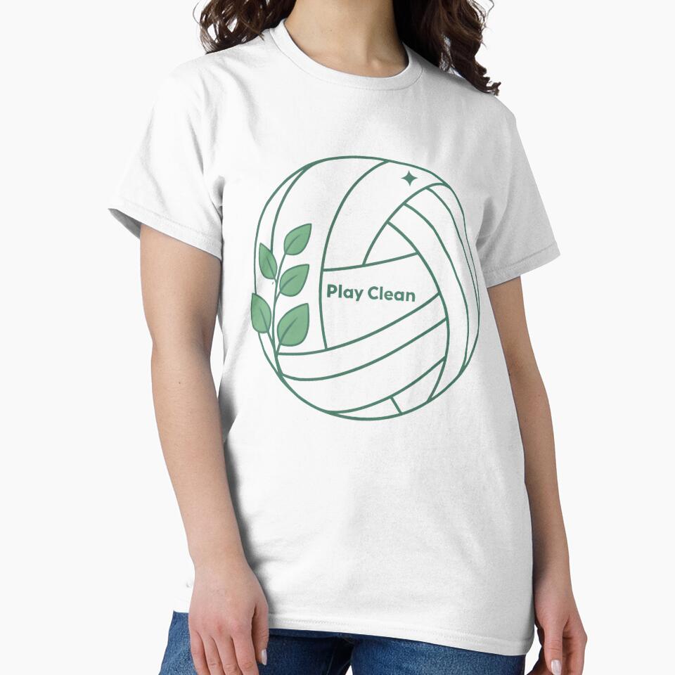 “Play Clean Eco Volleyball Logo | Botanical Volleyball Sticker for Sustainable Sports” by Nawastyle