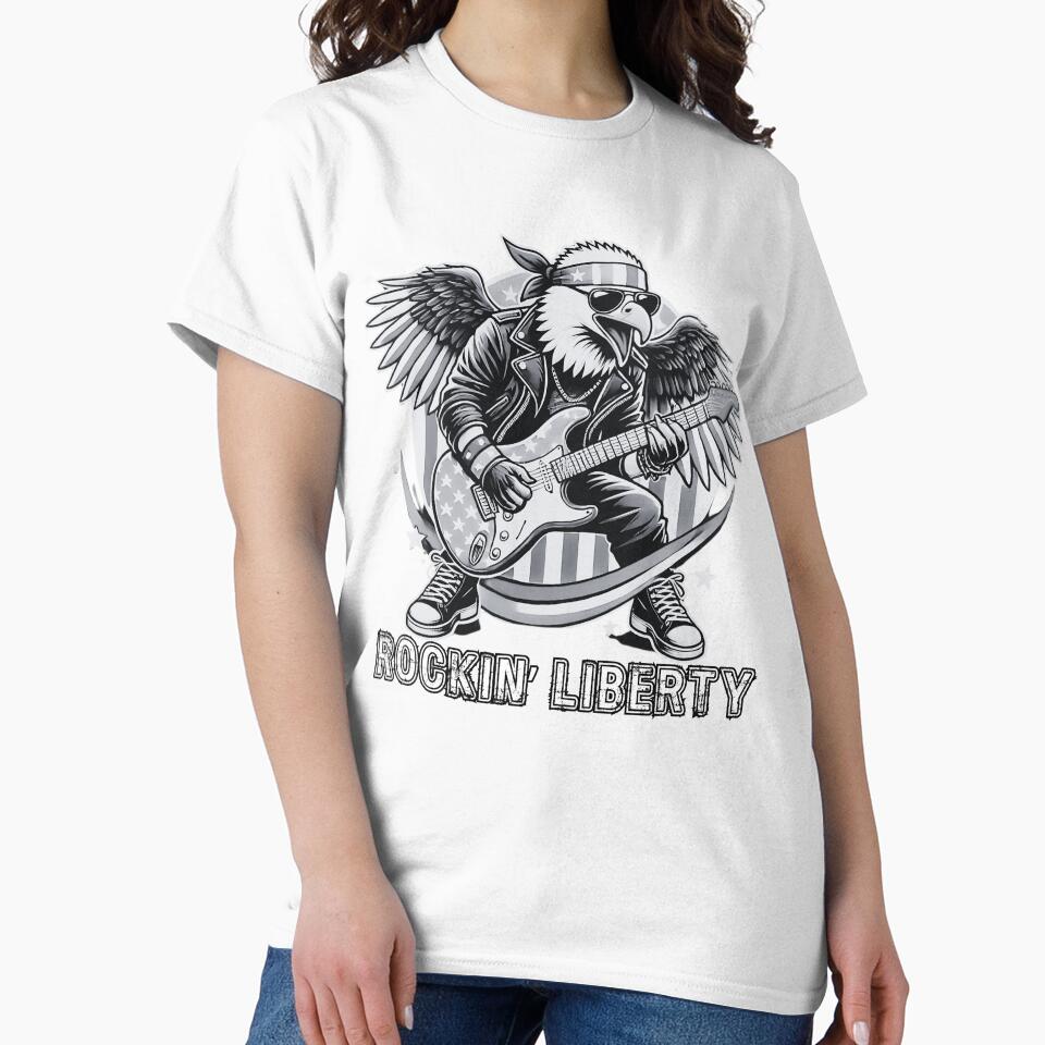 Rockin’ Liberty American Eagle Patriotic Guitar Tee by BlankCanvasHaHa