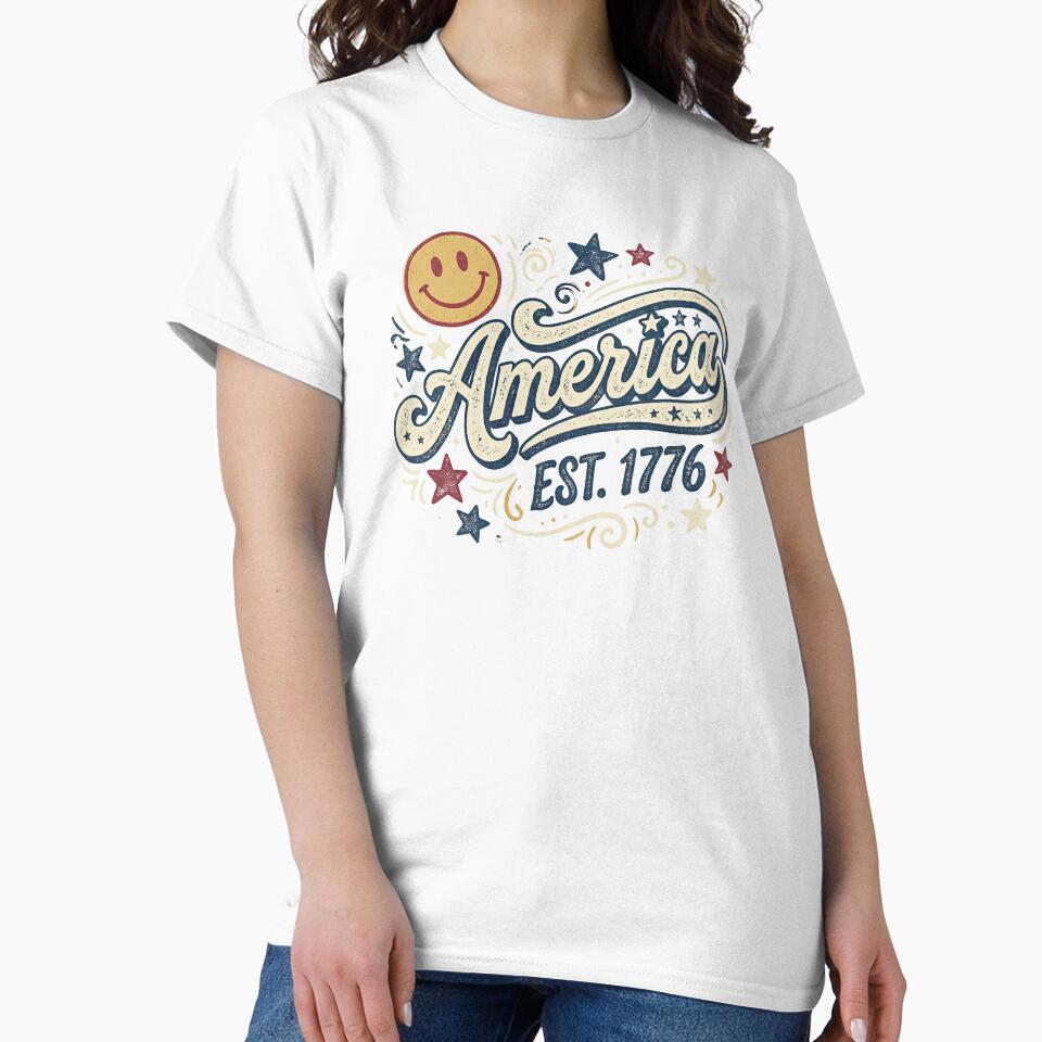 Retro America Est 1776 – Patriotic Smiley Face Design by PlumArtDesign