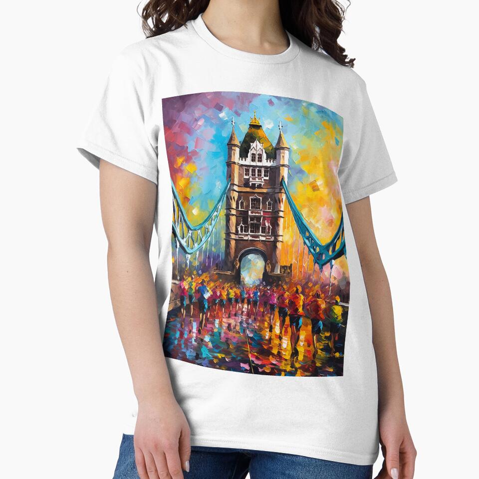 London Marathon over Tower Bridge Landscape | Palette Knife Oil Digital Painting by VividViews