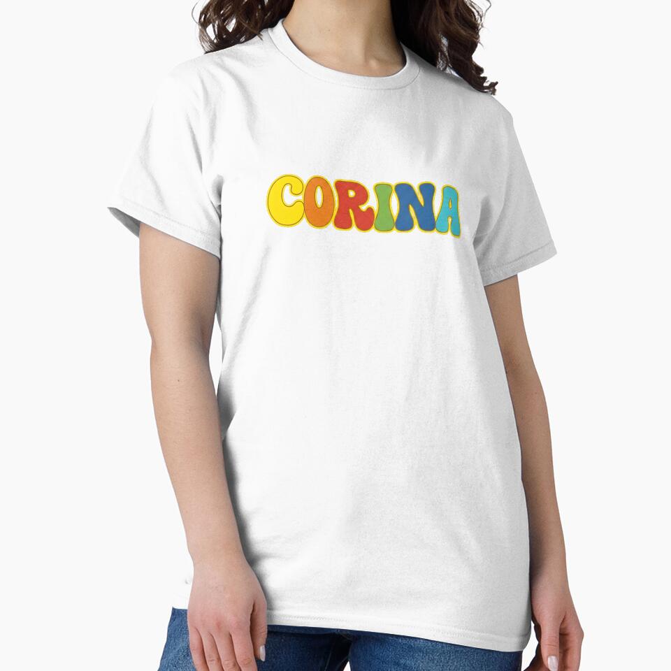 ❤️ Corina Personalized Name Wavy Retro Shirt, Coffee Mug, Sticker Gift by HelixPedia