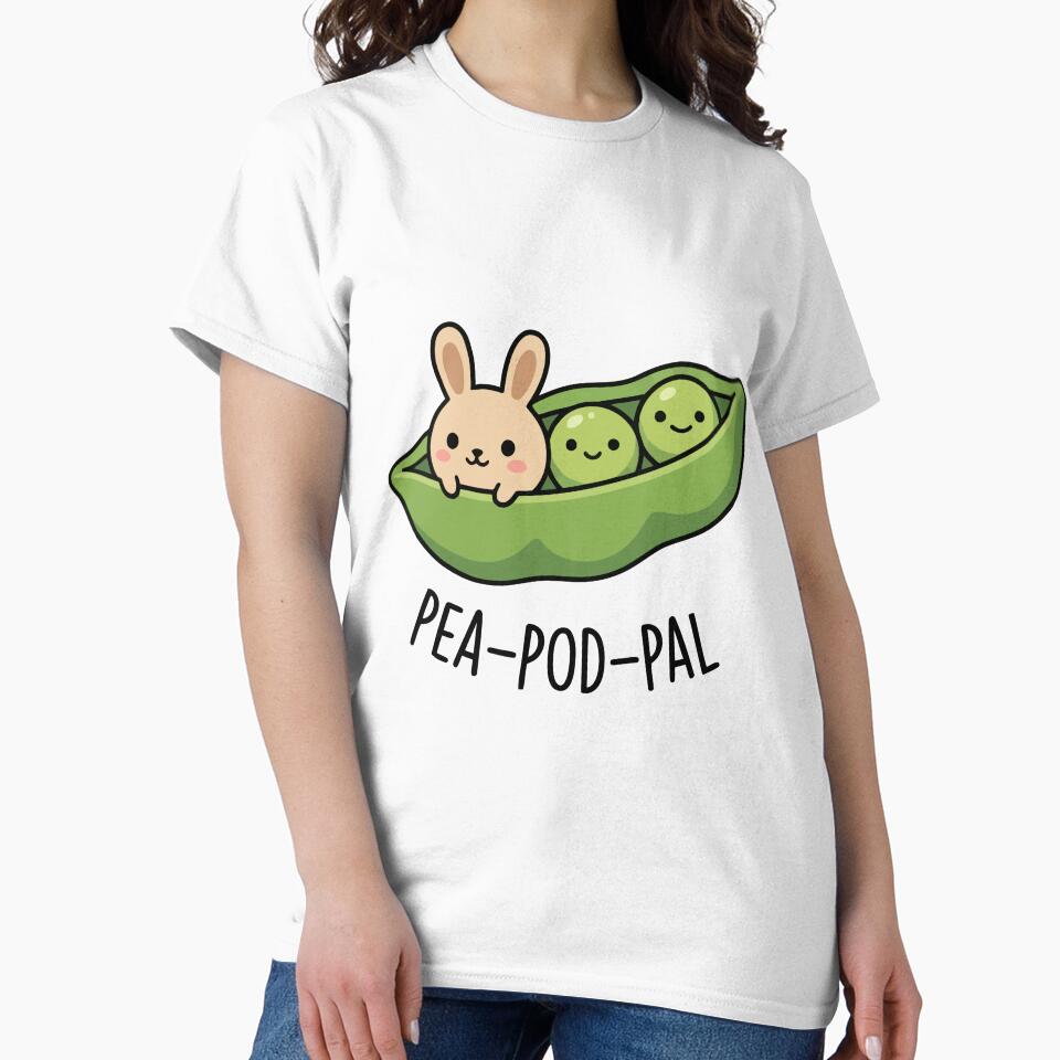 Cute Bunny in Pea Pod Kawaii Vegetable Art by Amir Faysal