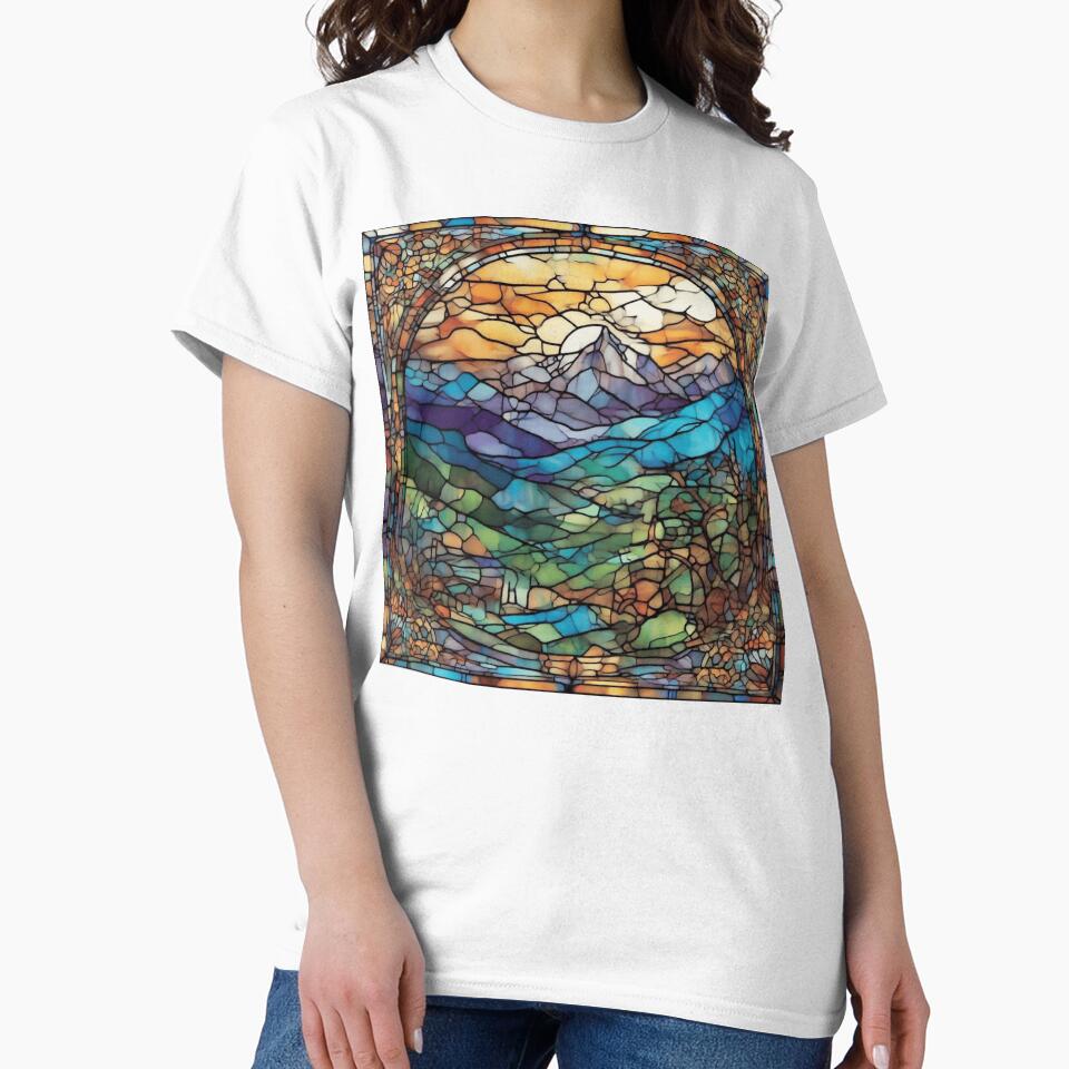 Mountains Through Trees Stained glass colorful photo abstract design by SmashingDeals