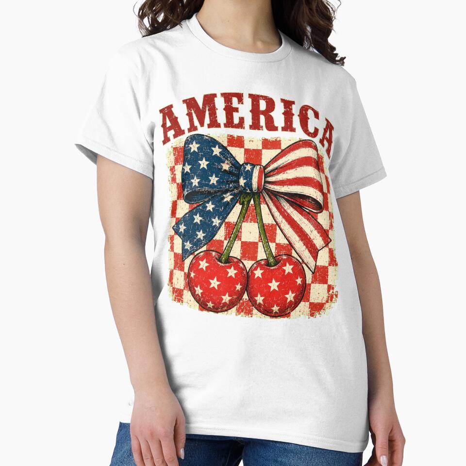 Cherry America Coquette, 4th of July, Patriotic, Retro America Checkered, Girly USA, Memorial Day, Independence Day by DesignDenDo ⭐⭐⭐⭐⭐