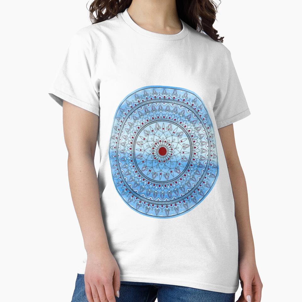Hand Drawn Intricate Pretty Blue And Red Mandala by Zedart
