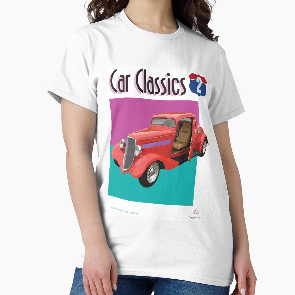 Classic Custom Car T-Shirt design The Red Roadster by Robert Hills