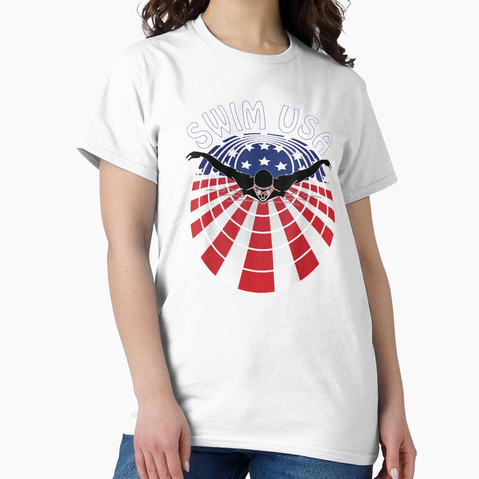Swim USA Swimming Patriotic American Flag retro by sikkilapa