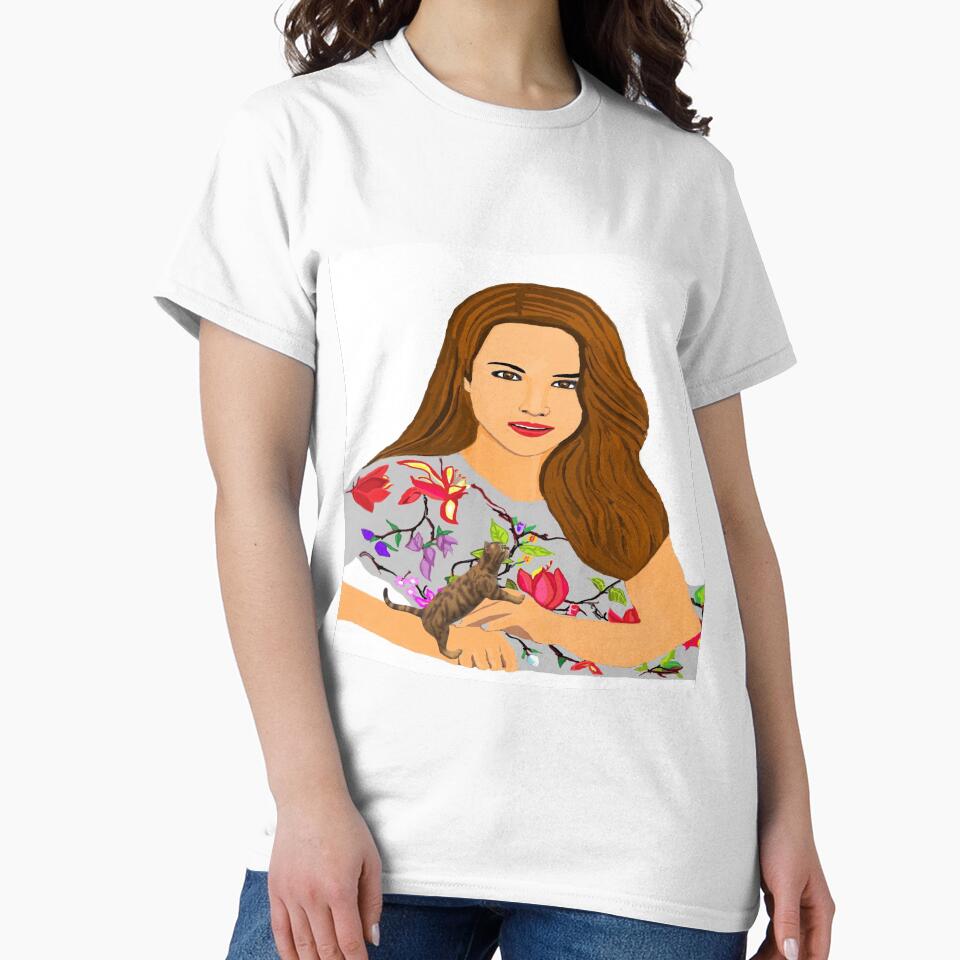 Beautiful Flowers Fashioned Woman with a Cute Playful kitten by Dolieart