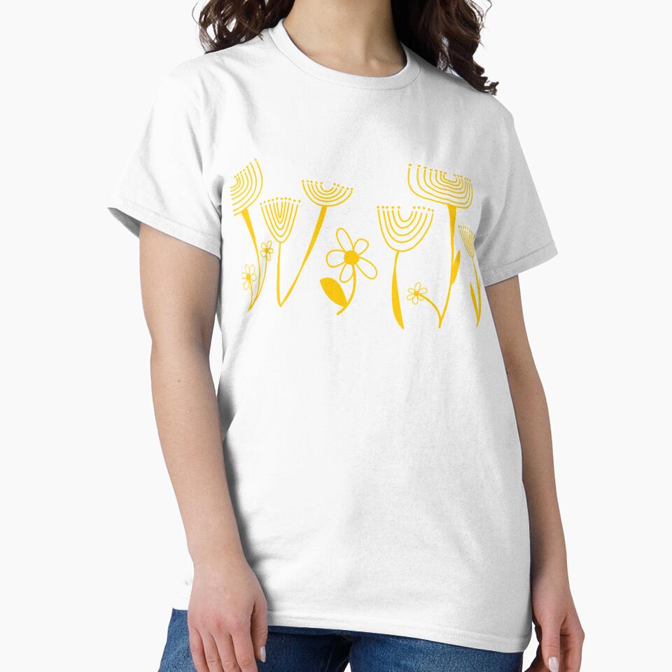 Simple, abstract, artsy graphic yellow drawn flowers floral sketch by Caroline Laursen