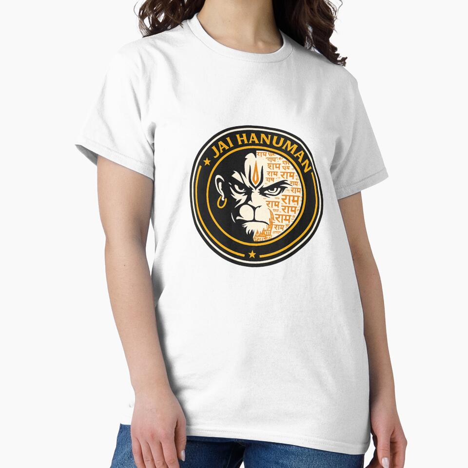 Jai Hanuman Badge Logo Minimal Hindu God Streetwear Style T-Shirt by warlistop