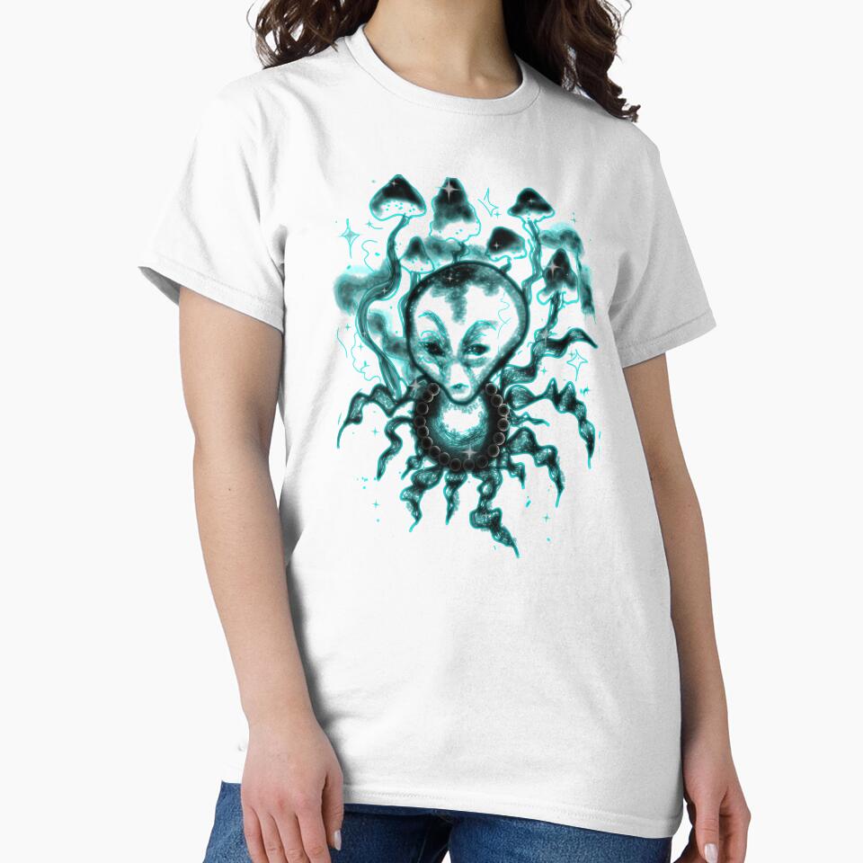 Neon Turquoise Alien Lineart - Cyber Trippy Edition by Ideniquo