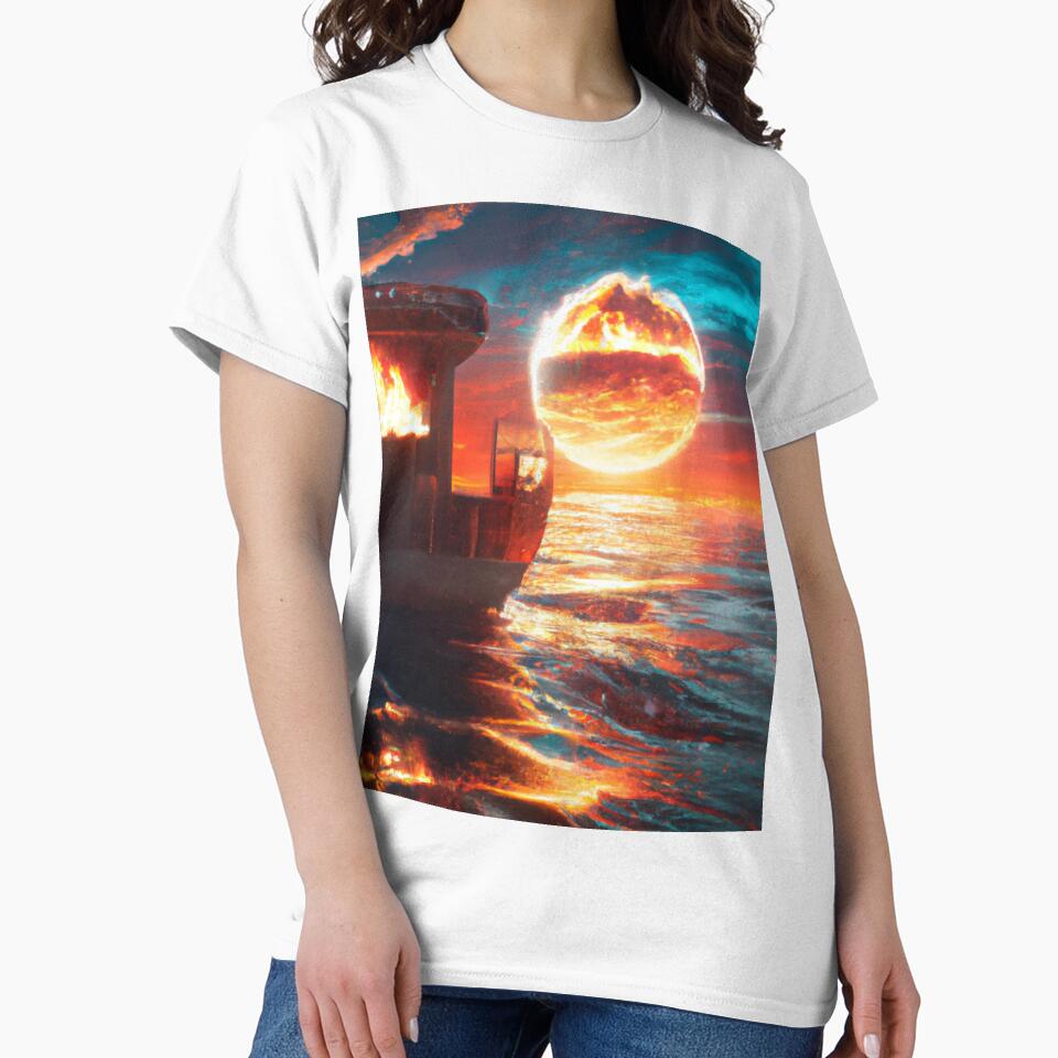 Boat in a Sea of Fire and Stars - Ocean Voyage Through the Burning Universe by WBP Mart