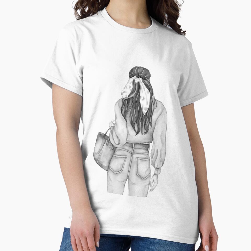 Back View Denim Outfit Illustration by LinaDesign Store
