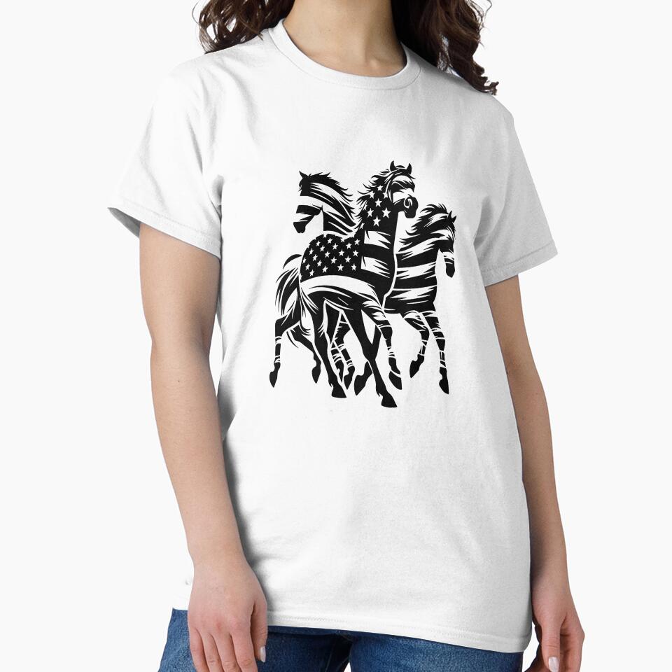 Patriotic Running Horses – American Flag Equestrian Art by Lakelandwholesale1 Shirt Company