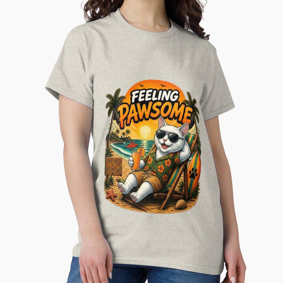 Solid White Cat Beach Design – Feeling Pawsome Summer Vibes Vacation Dog by PixelsPaws