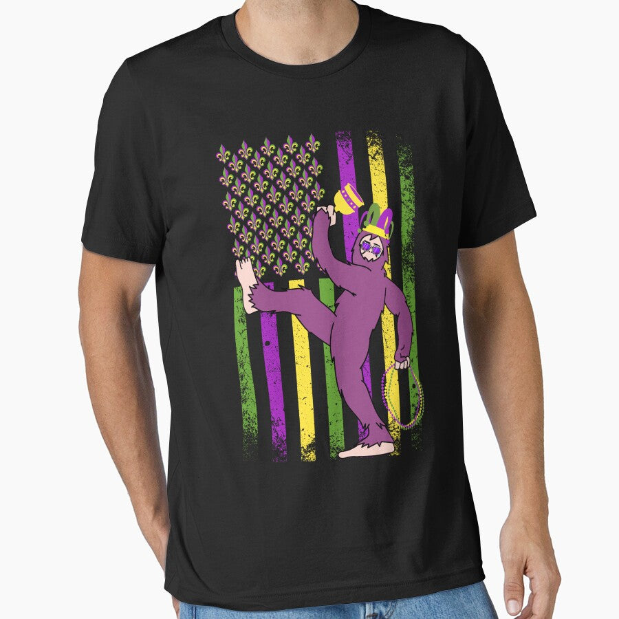Funny Bigfoot Sasquatch Mardi Gras Vintage Flag Festival Costume Men Kids by MotivaChic