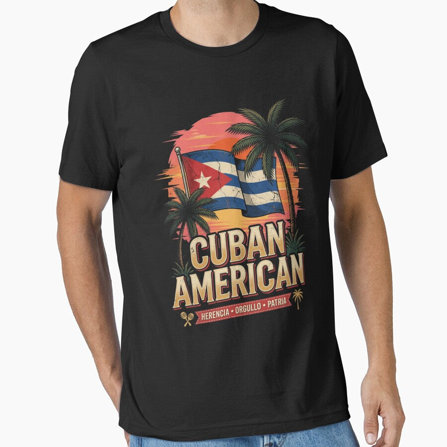 Cuban American Heritage Pride Vintage Cuban Flag Sunset Palm Trees by CF_VintageDesign