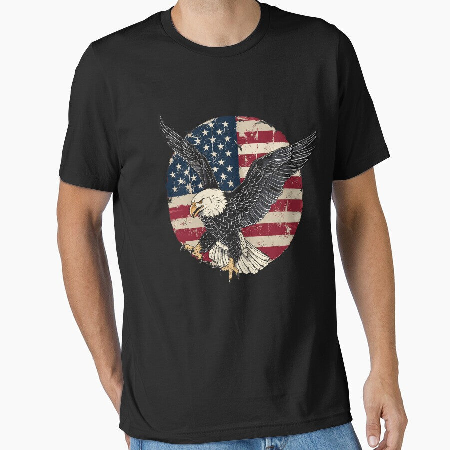 Vintage retro american flag badge design featuring a bald eagle. by KojourinArt