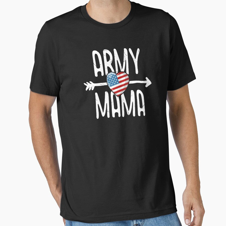 Army Mama T-Shirt Women American Flag USA Veteran Mom by 14thFloor