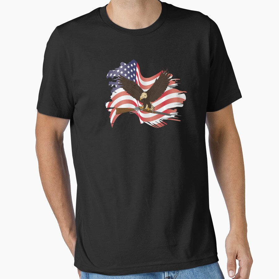 Bald Eagle With Musket Over American Flag Patriotic design by jakehughes2015