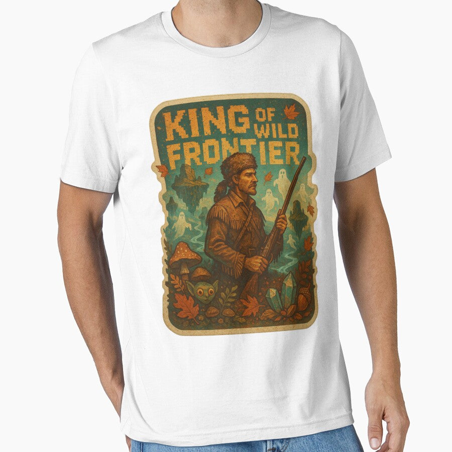 Davy Crockett King of the Wild Frontier Surreal Tee - Cyberpunk Wilderness Adventure Sticker with Goblincore Twist by GeniePixel