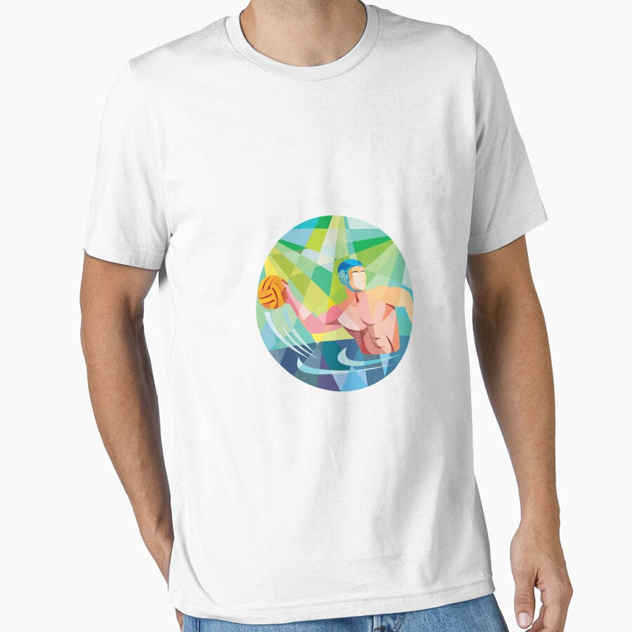 Water Polo Player Throw Ball Circle Low Polygon by patrimonio