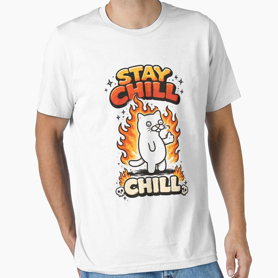 Chill Cat Fire T-Shirt by Matinez Pink