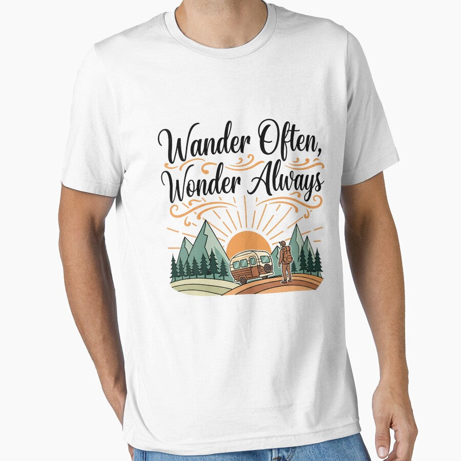 Wander Often Wonder Always Minimalist Mountain Hiking Adventure Nature Aesthetic by amzwag