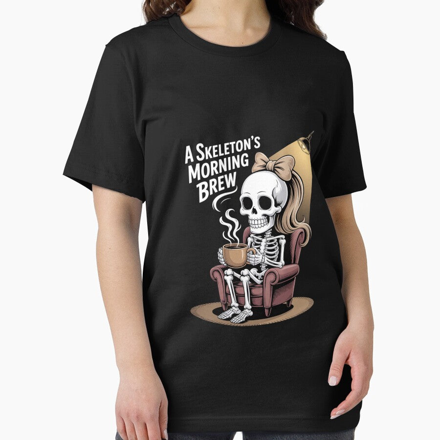 Halloween Skeleton Costume Women Messy Bun Drinking Coffee by CombatTask