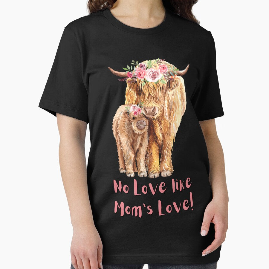 No love Like Mom's Love - Mom cow and calf with flowers for Mom. For a mom, for a mother, for a child. by Wentoo