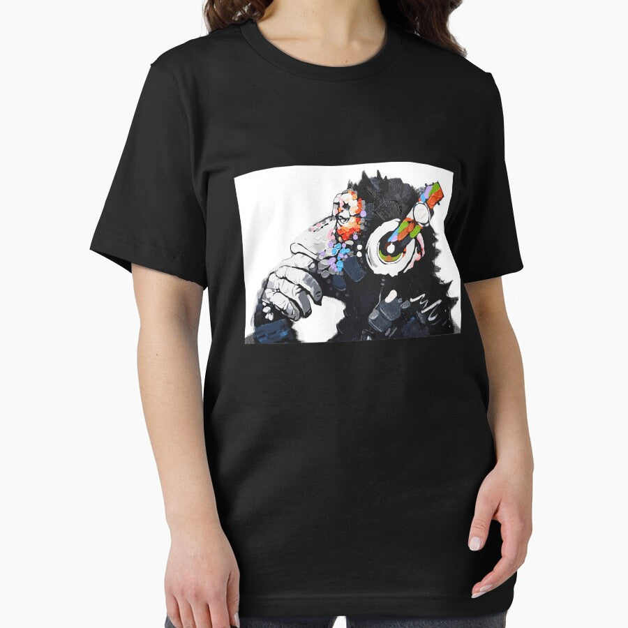 Banksy DJ Monkey Thinker with Headphones White Classic by disliketent