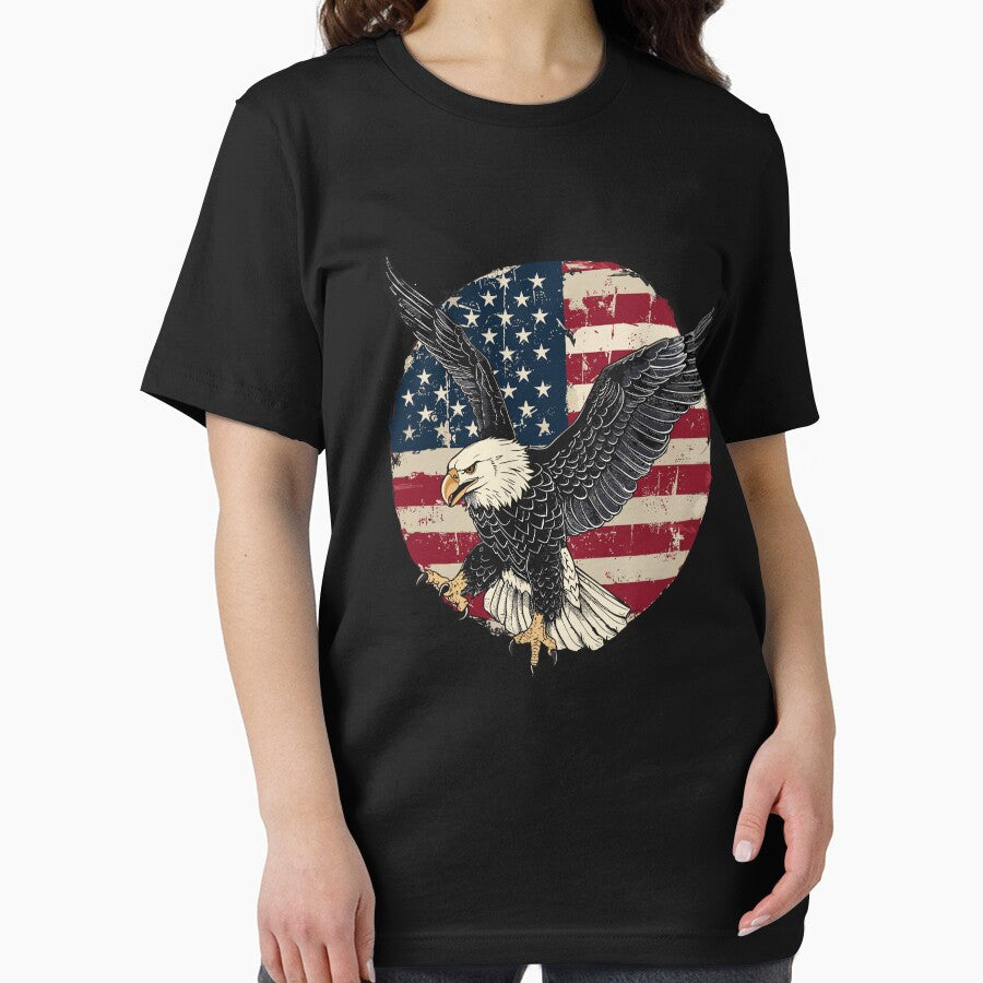 Vintage retro american flag badge design featuring a bald eagle. by KojourinArt
