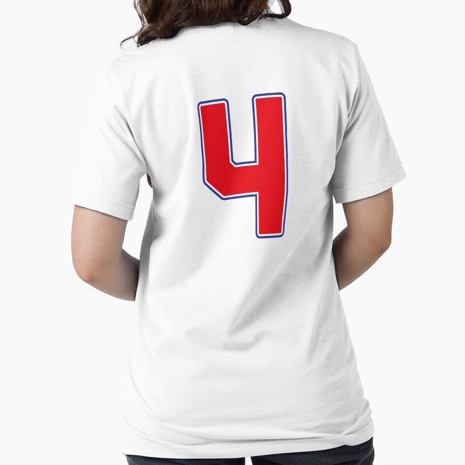 Jersey Number 4 / Player Shirt Number Four (Red with Blue Outline) by STUDIO-72