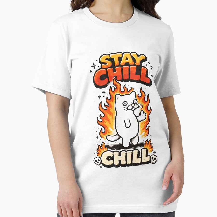 Chill Cat Fire T-Shirt by Matinez Pink