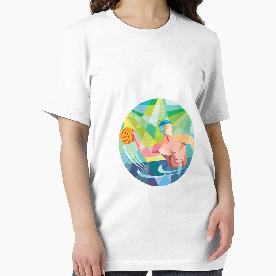 Water Polo Player Throw Ball Circle Low Polygon by patrimonio