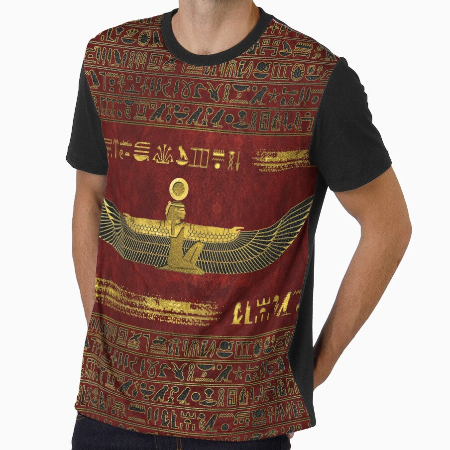 Golden Egyptian God Ornament on red leather by Nartissima