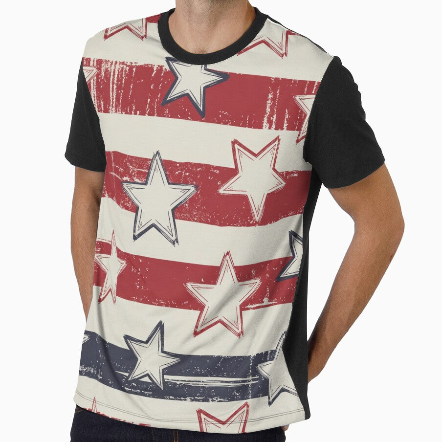 Grunge Patriotic Star Stripe Pattern Seamless Distressed Red White Blue Design by OldGloryForge