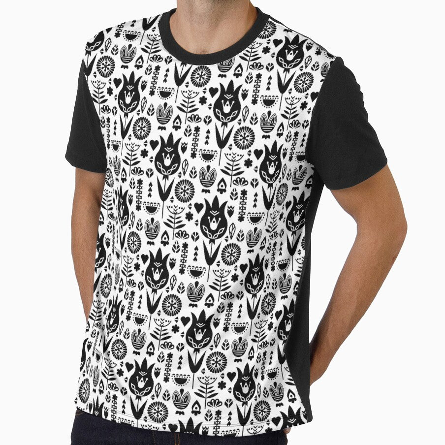 black white minimal flower pattern by haroulita