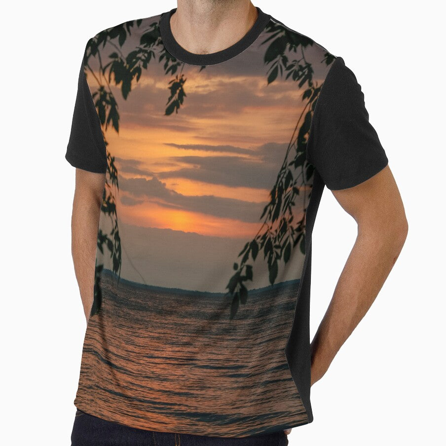 Sunset between the trees with lake by leah-b-photo