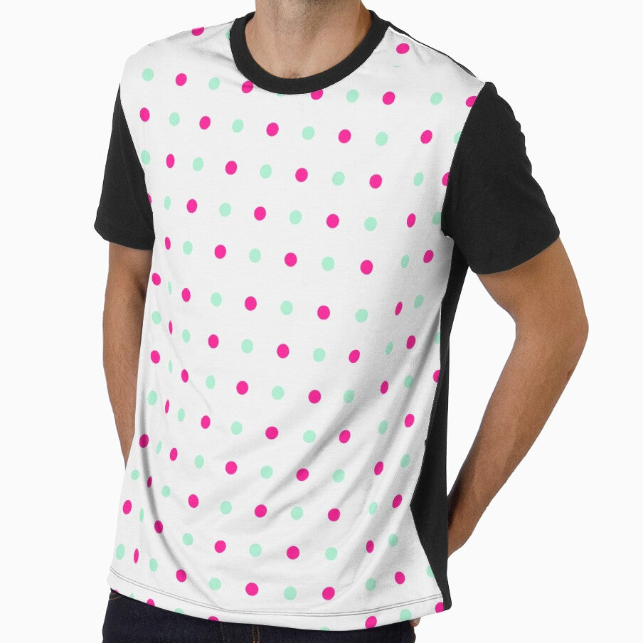 Candy Pink and Mint Dots on Gray Grid Background by BriSher