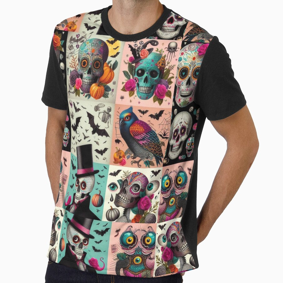 Whimsical Skulls and Bats in Colorful Death Collage by BriSher
