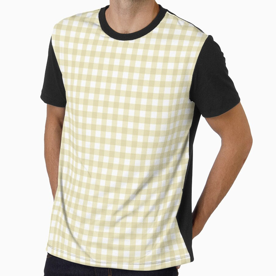 Beige and White Gingham Checkered Grid Fabric Pattern by BriSher