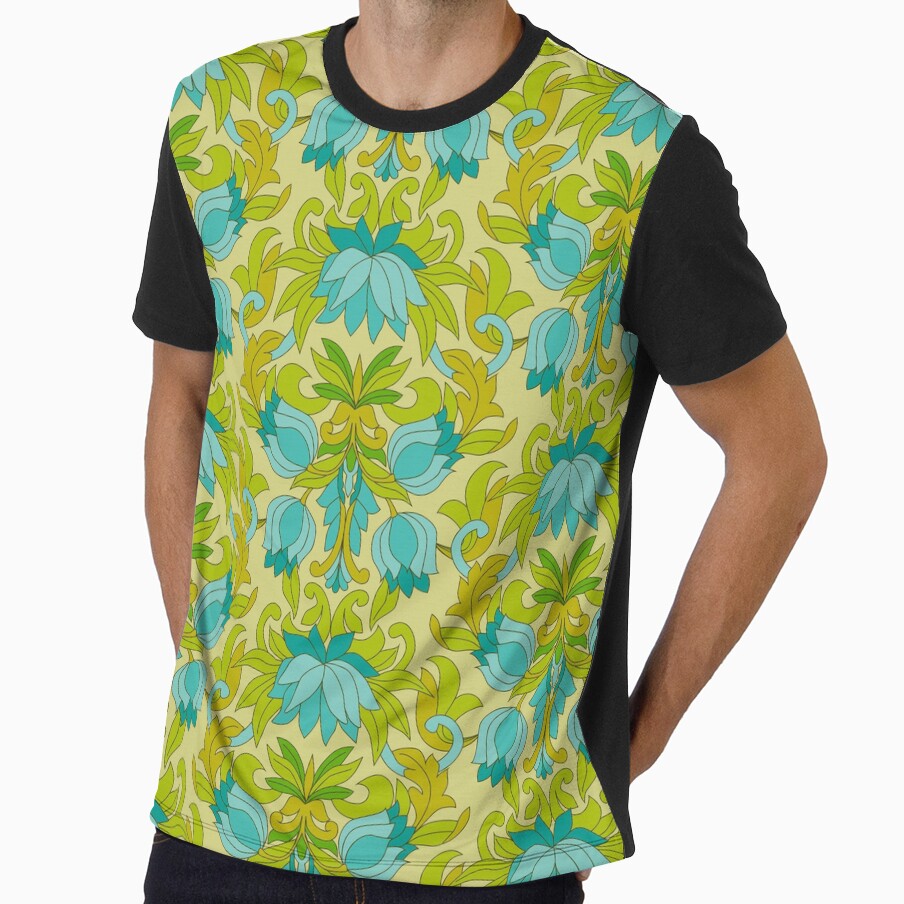 Turquoise and Green Leaves 1960s Retro Vintage Pattern by Eyestigmatic