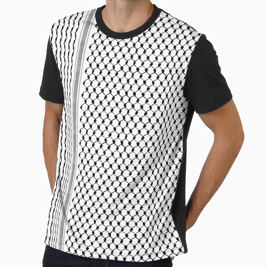 Palestinian Hatta Kufiya Folk Pattern #2-Black, Palestine Arabic Traditional Keffiyeh Design by Hurriyyatee