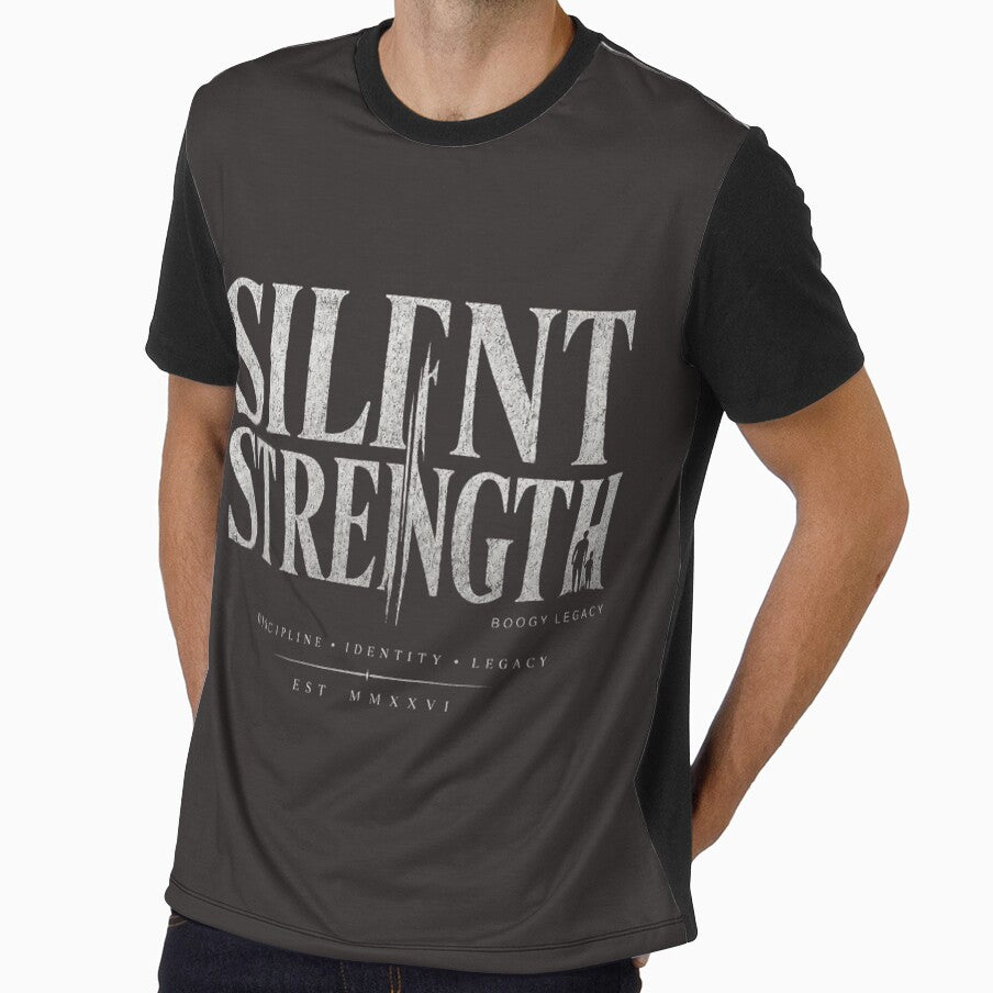 Silent Strength Shirt, Stoic Father Son Streetwear Tee, Minimalist Masculine Graphic T-Shirt, Luxury Oversized Typography Shirt by BOOGY LEGACY™