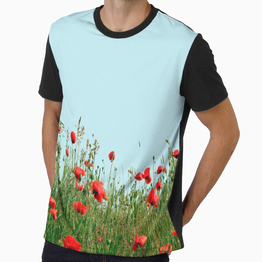 Vibrant Red Poppies Green Grass Blue Sky by Jaydee001