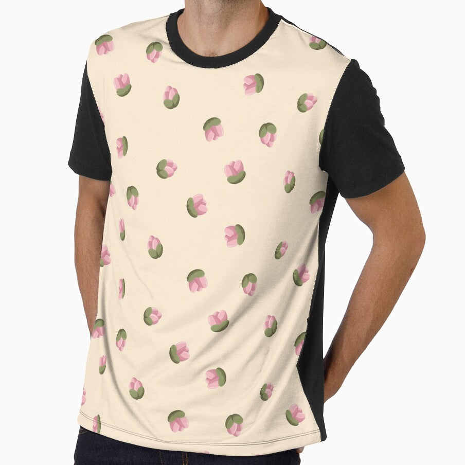Pink flower pod pattern on cream background, botanical floral spring pattern by withasmiledsgn