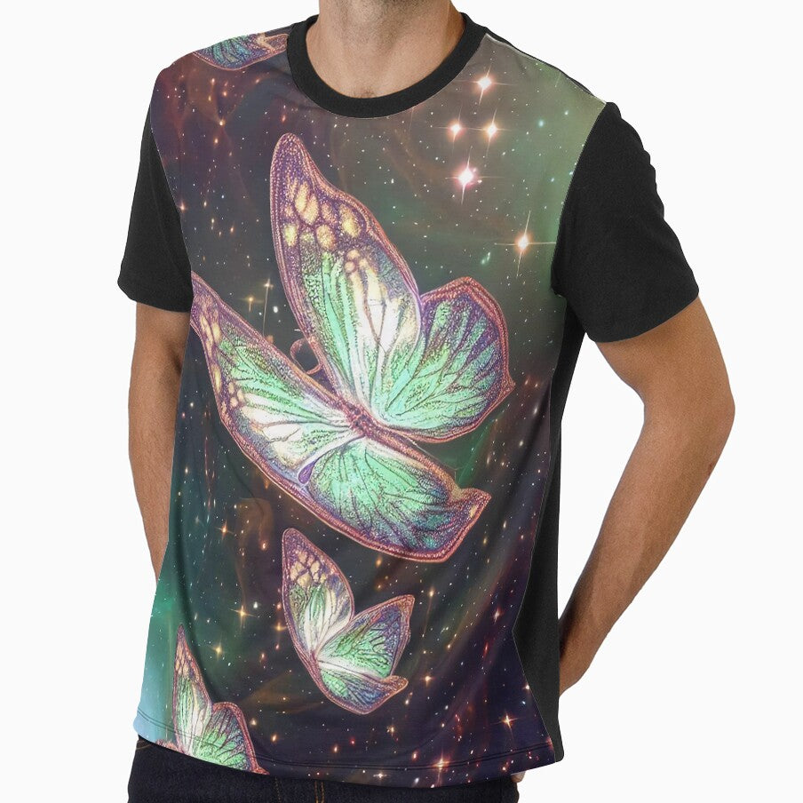Discover Celestial Tranquility with Our Glowing Butterfly Cosmos Tote Bag - (Green Variant 2) by TribalNative
