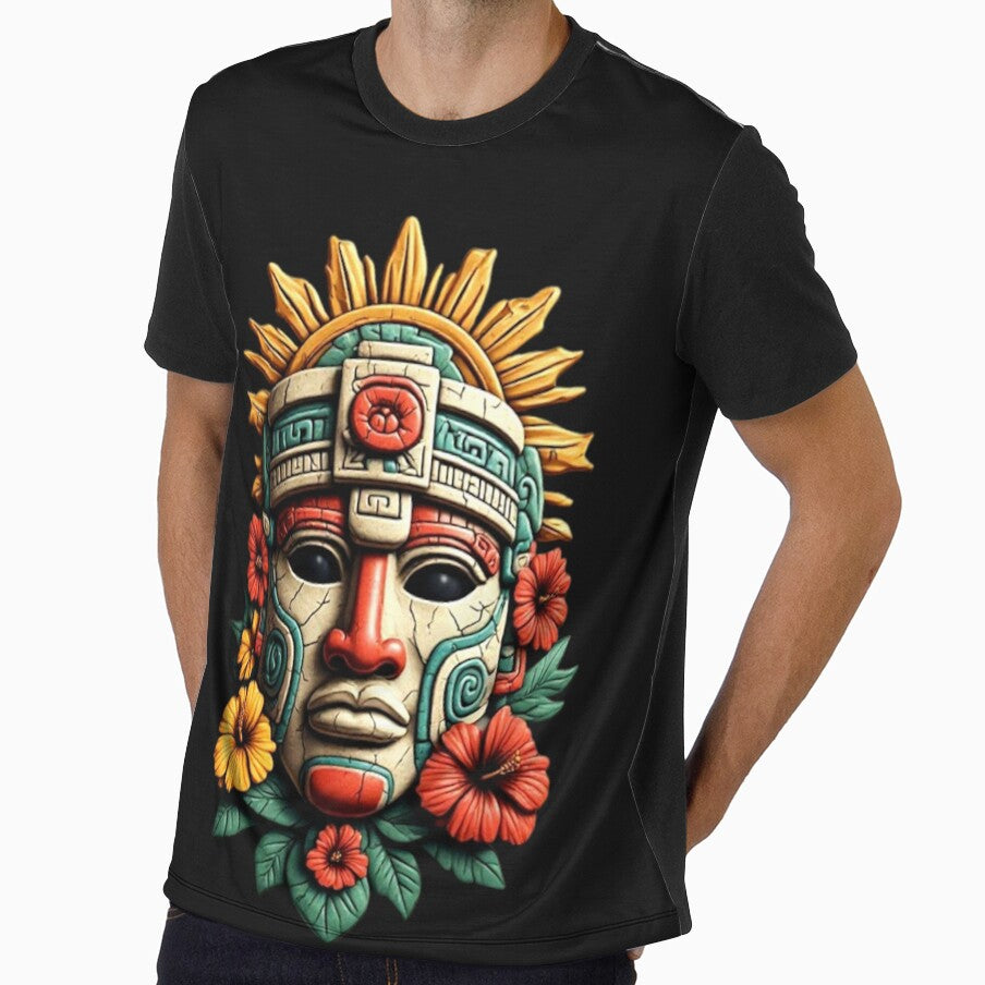 Colorful Mayan Warrior Mask with Flowers & Sun | Elysium Echoes Icon 02 by Shift-Bloom